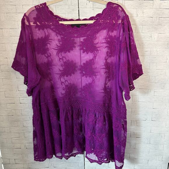 Lane Bryant women’s lace blouse purple sheer romantic whimsy Goth plus size - Picture 1 of 9
